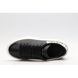 AMQ Black calf leather lace-up sneaker with siL*Ver-finished hammered stud