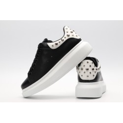 AMQ Black calf leather lace-up sneaker with siL*Ver-finished hammered stud