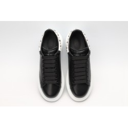 AMQ Black calf leather lace-up sneaker with siL*Ver-finished hammered stud