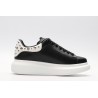 AMQ Black calf leather lace-up sneaker with siL*Ver-finished hammered stud