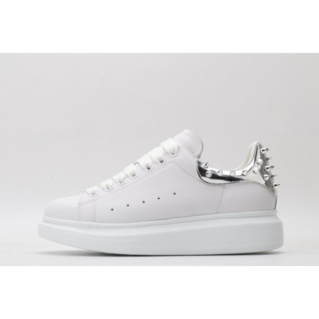 White calf leather lace-up sneaker with siL*Ver-finished hammered stud