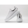 White calf leather lace-up sneaker with siL*Ver-finished hammered stud