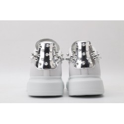 White calf leather lace-up sneaker with siL*Ver-finished hammered stud