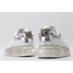 AMQ white oversized sneakers with siL*Ver heel