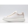 White calf leather lace-up sneaker with gold-finished hammered stud