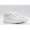 White calf leather lace-up sneaker with gold-finished hammered stud