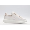 White calf leather lace-up sneaker with gold-finished hammered stud