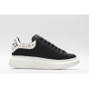 Black calf leather lace-up sneaker with siL*Ver-finished hammered stud