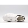 White calf leather lace-up sneaker trimmed with contrasting-color black calf leather heel