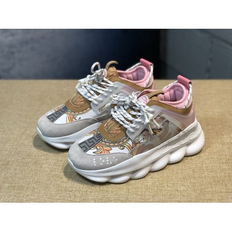 V*ERSACE CHAIN REACTION SNEAKERS PINK&amp;WHITE&amp;YELLOW&amp;GREY